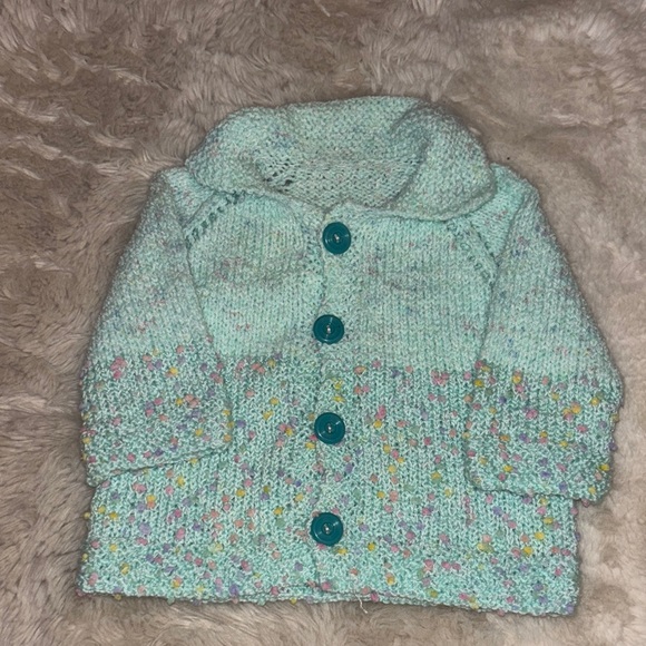 Mint Green Knit Cardigan with Floral Details - Picture 1 of 1